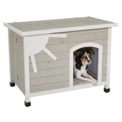 MidWest Eillo Folding Outdoor Wood Dog House, Beige