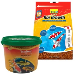 Tetra Pond Koi Vibrance Color Enhancing Sticks Koi & Goldfish Food, 3.08-lb bucket & Tetra Pond Koi Growth High Protein Koi & Goldfish Food, 4.85-lb bag