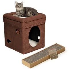 MidWest Curious Cube Condo + Catty Scratch Cat Scratcher with Catnip, Small