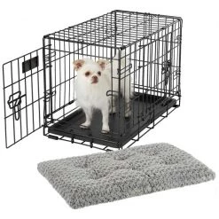 MidWest iCrate Fold & Carry Double Door Collapsible Wire Crate + Quiet Time Ombre Swirl Dog Crate Mat, Grey