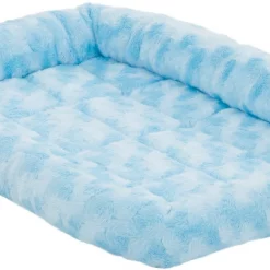 MidWest Quiet Time Fashion Plush Bolster Dog Crate Mat, Powder Blue