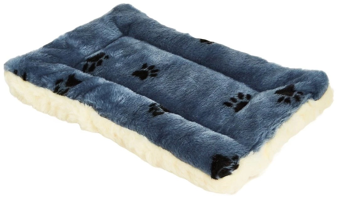 MidWest Quiet Time Fleece Reversible Dog Crate Mat, Blue Paw Print 1 MidWest Quiet Time Fleece Reversible Dog Crate Mat, Blue Paw Print